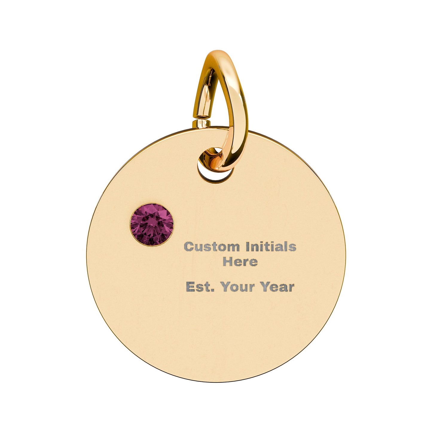 Engravable Birthstone Circle Charm | Personalized Initial & Year Pendant