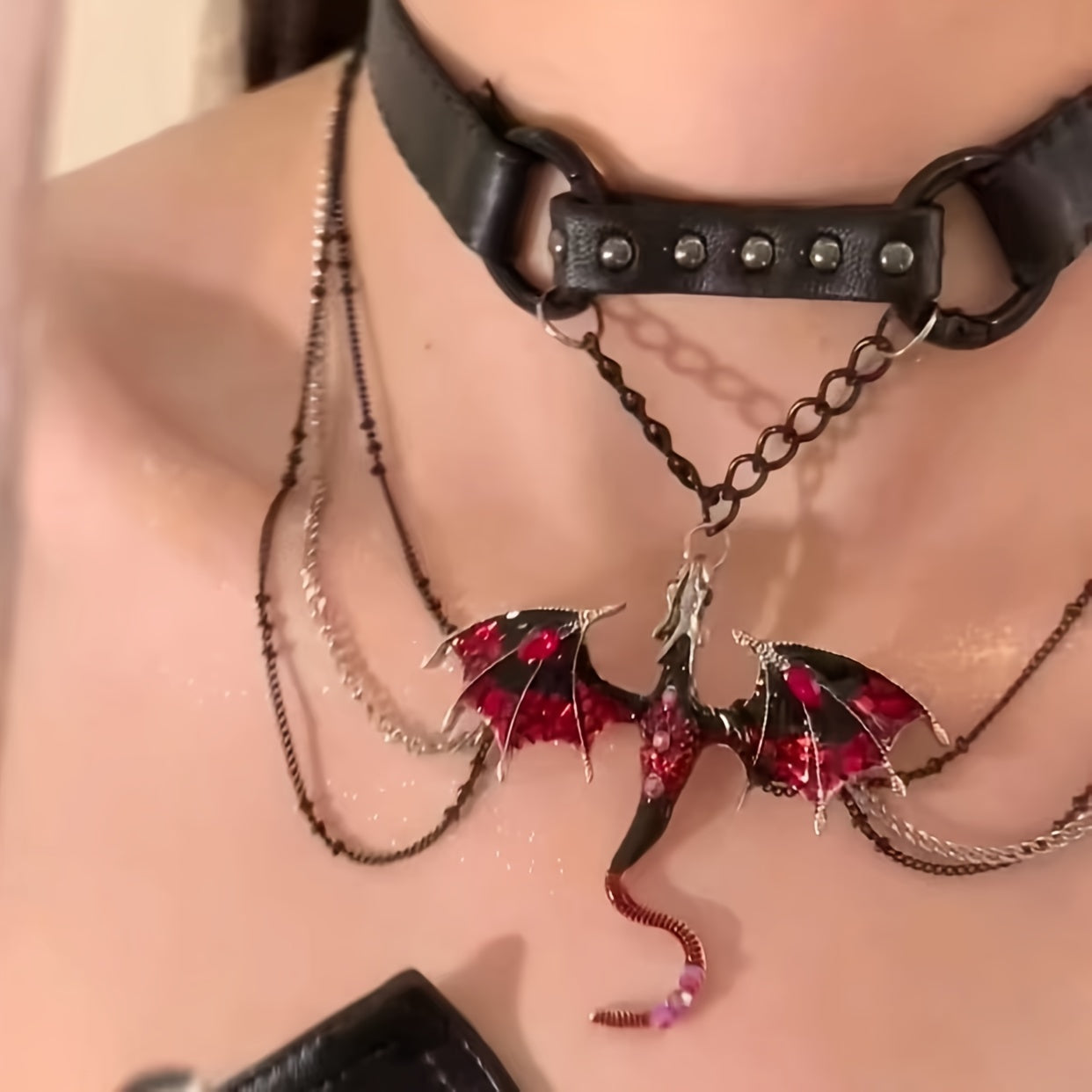 Dragon Fantasy Chain Choker | Black PU Leather Punk Collar