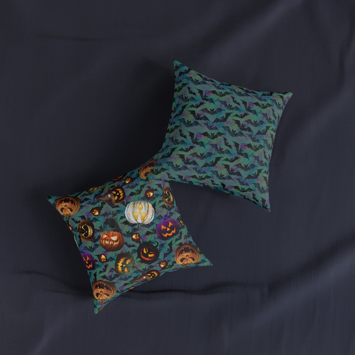 Square Pillow - Scary Jacks and Bats Gothic Halloween Cushion Gift