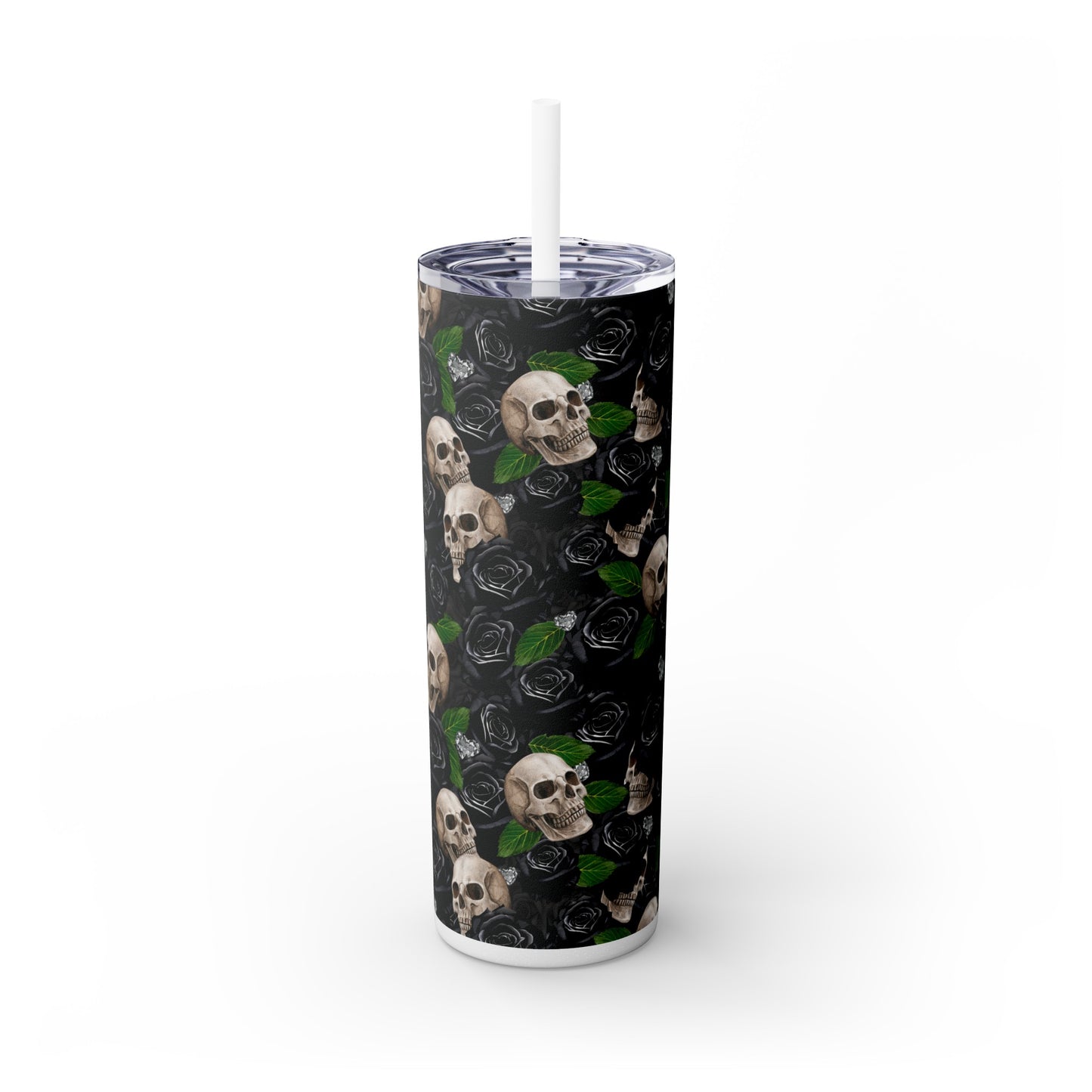 Rose & Skulls (Black) Skinny Matte Tumbler, 20oz