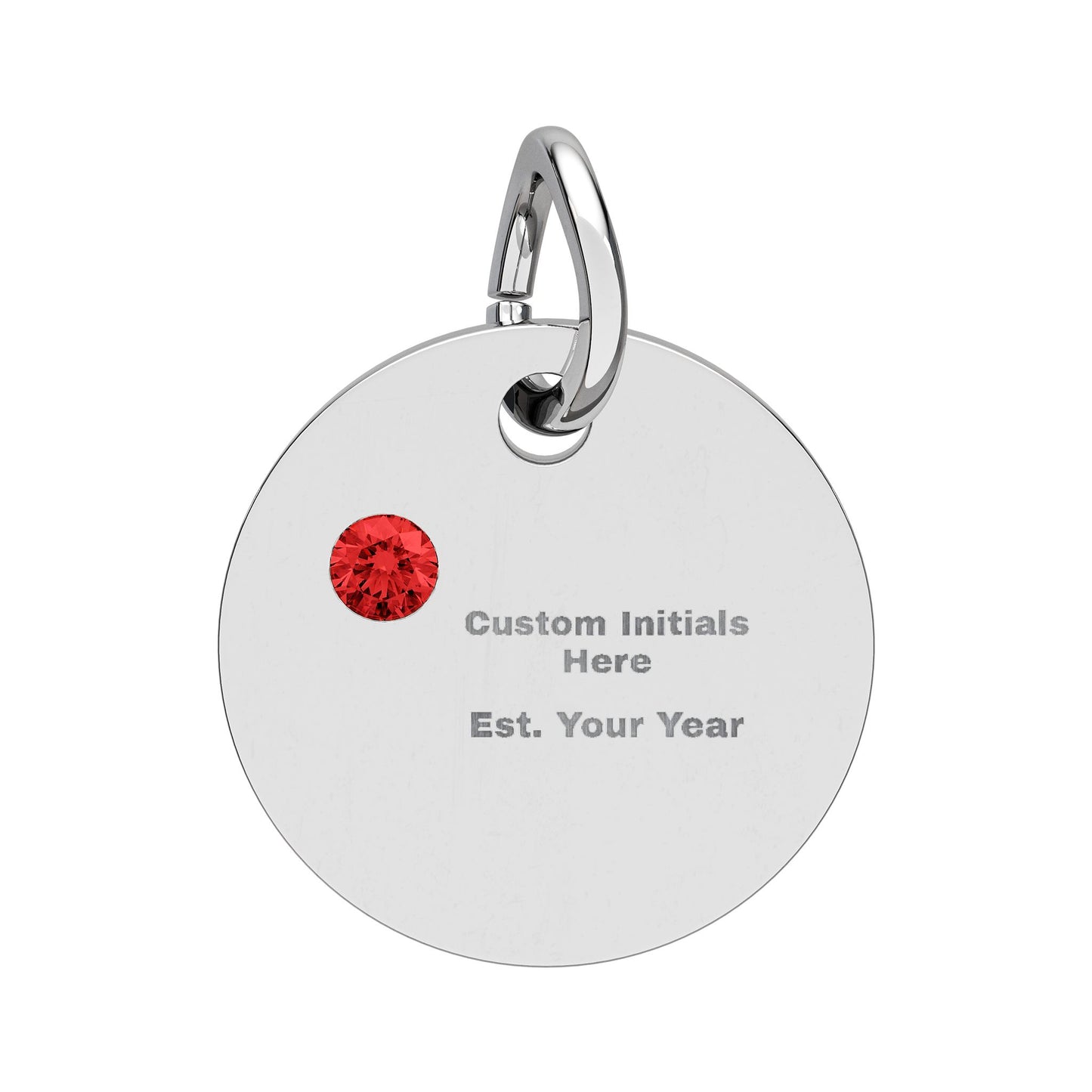 Engravable Birthstone Circle Charm | Personalized Initial & Year Pendant