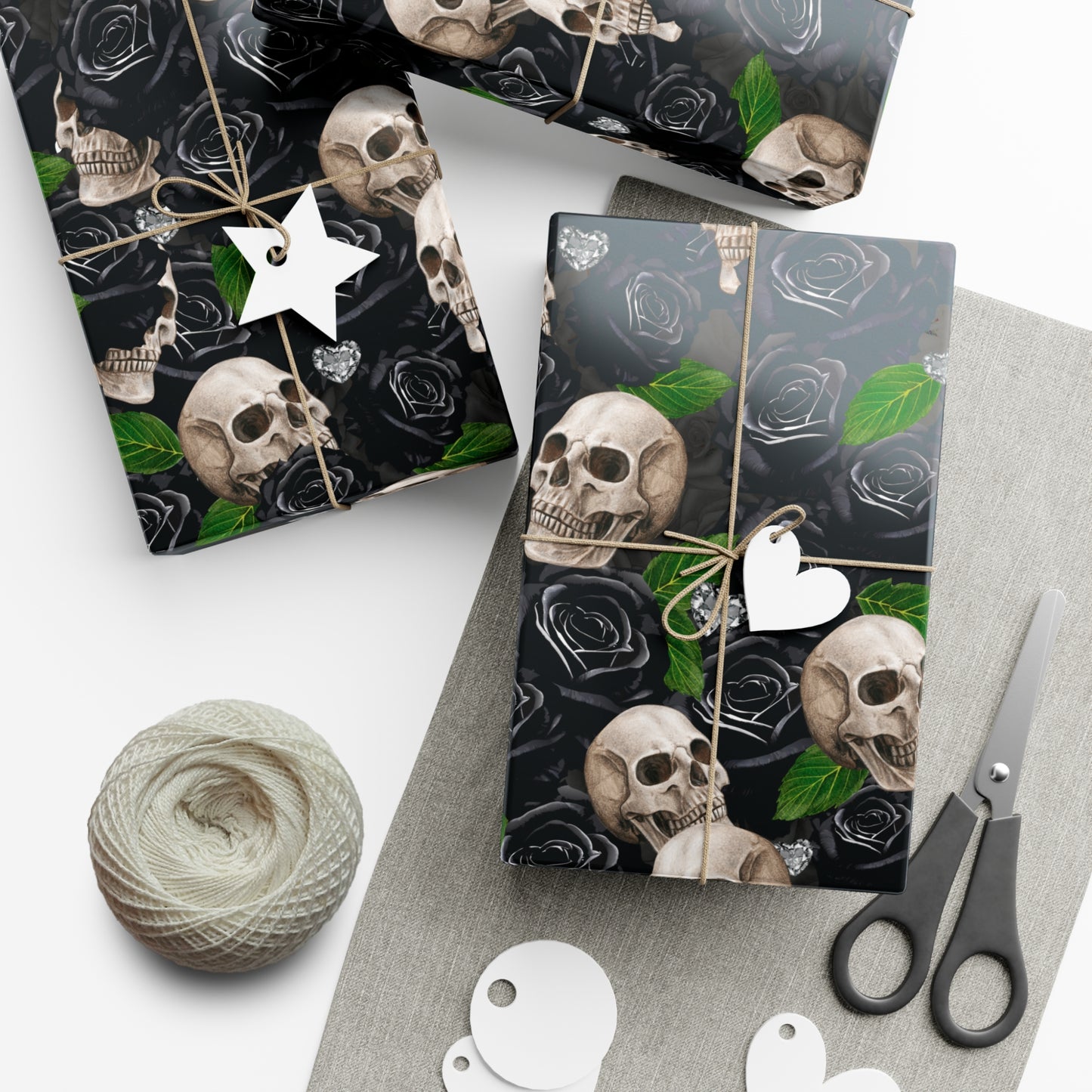 Skulls ‘n’ Roses (Black) | Diamond Hearts | Gift Wrap Papers
