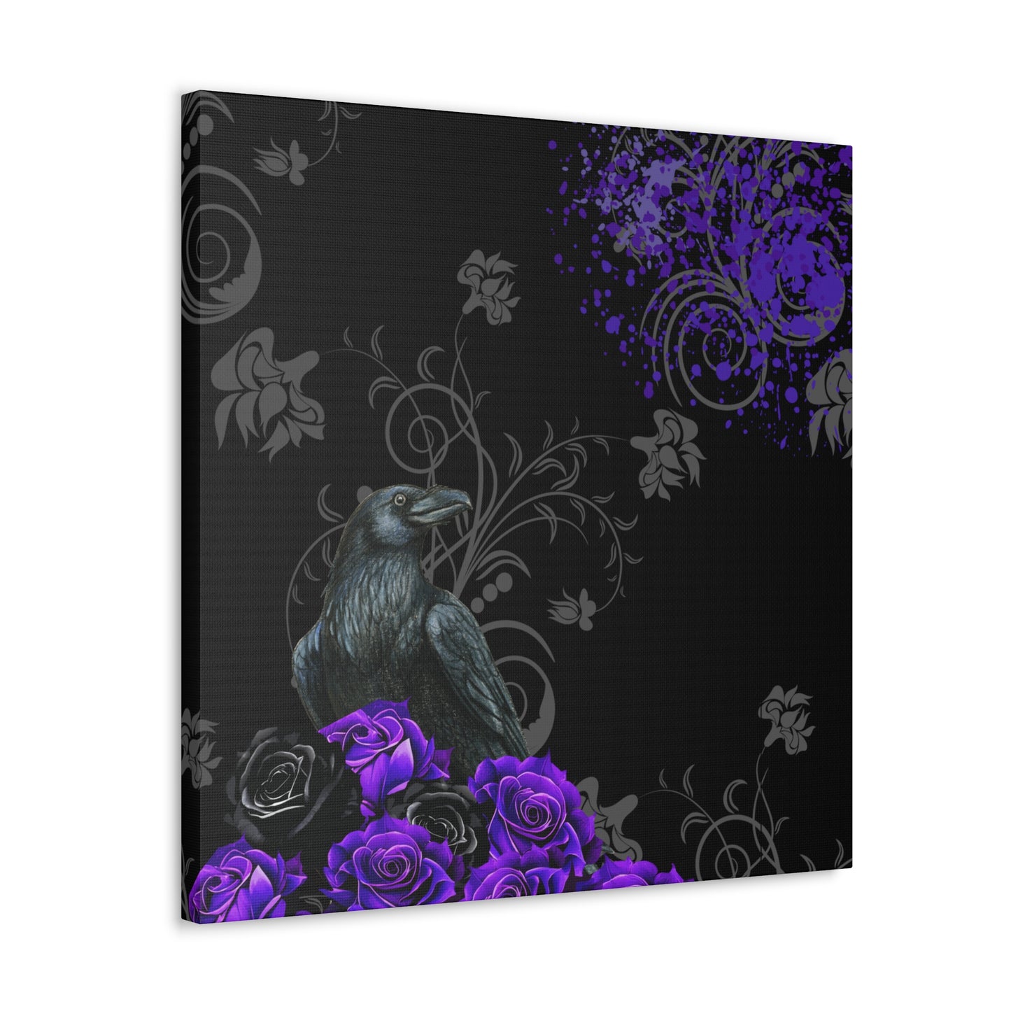 Black Feather & Purple Roses Canvas Gallery Wraps | Limited Edition Purple