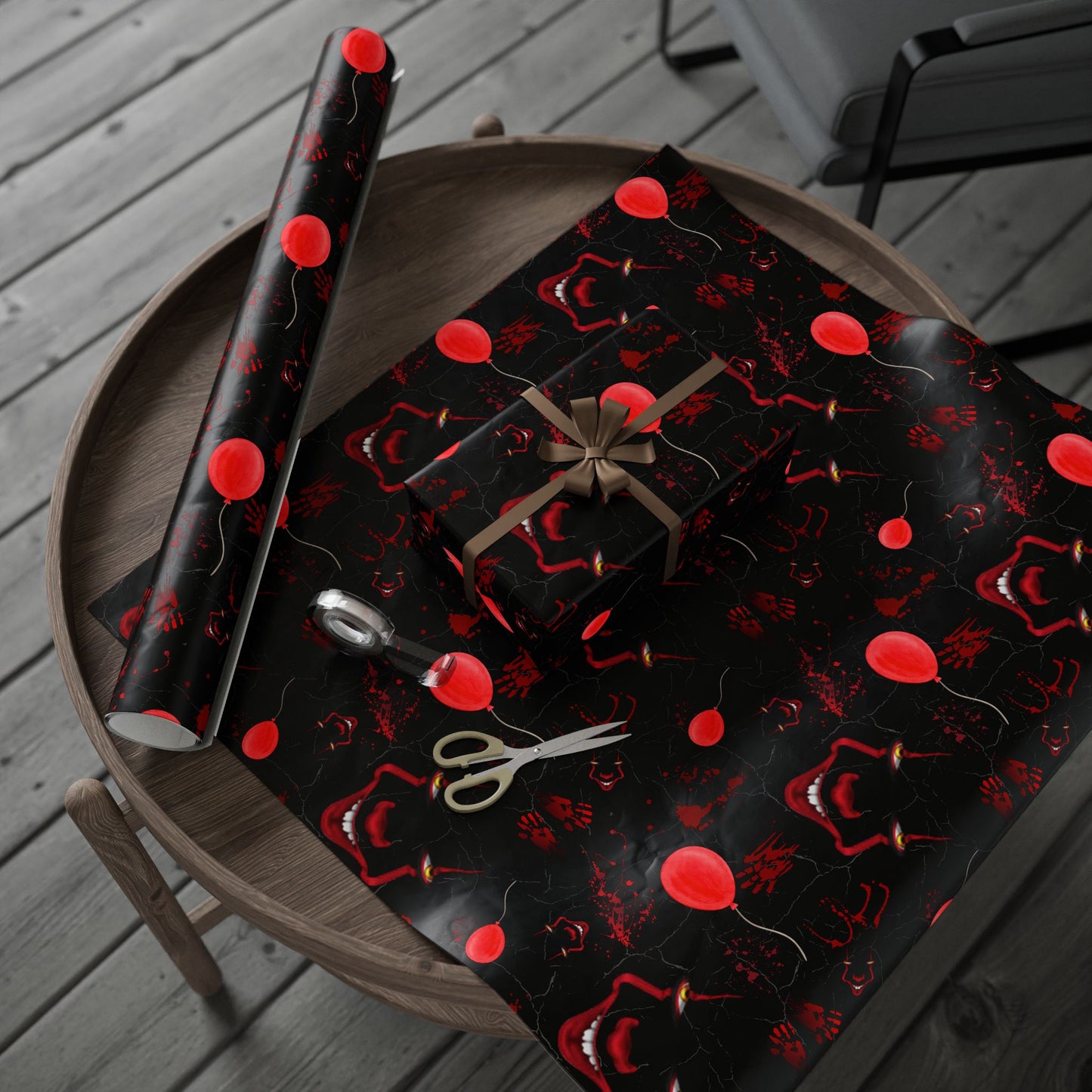 Wrapped in Horror | Red Balloon In Black | Nightmare Wrapping Paper