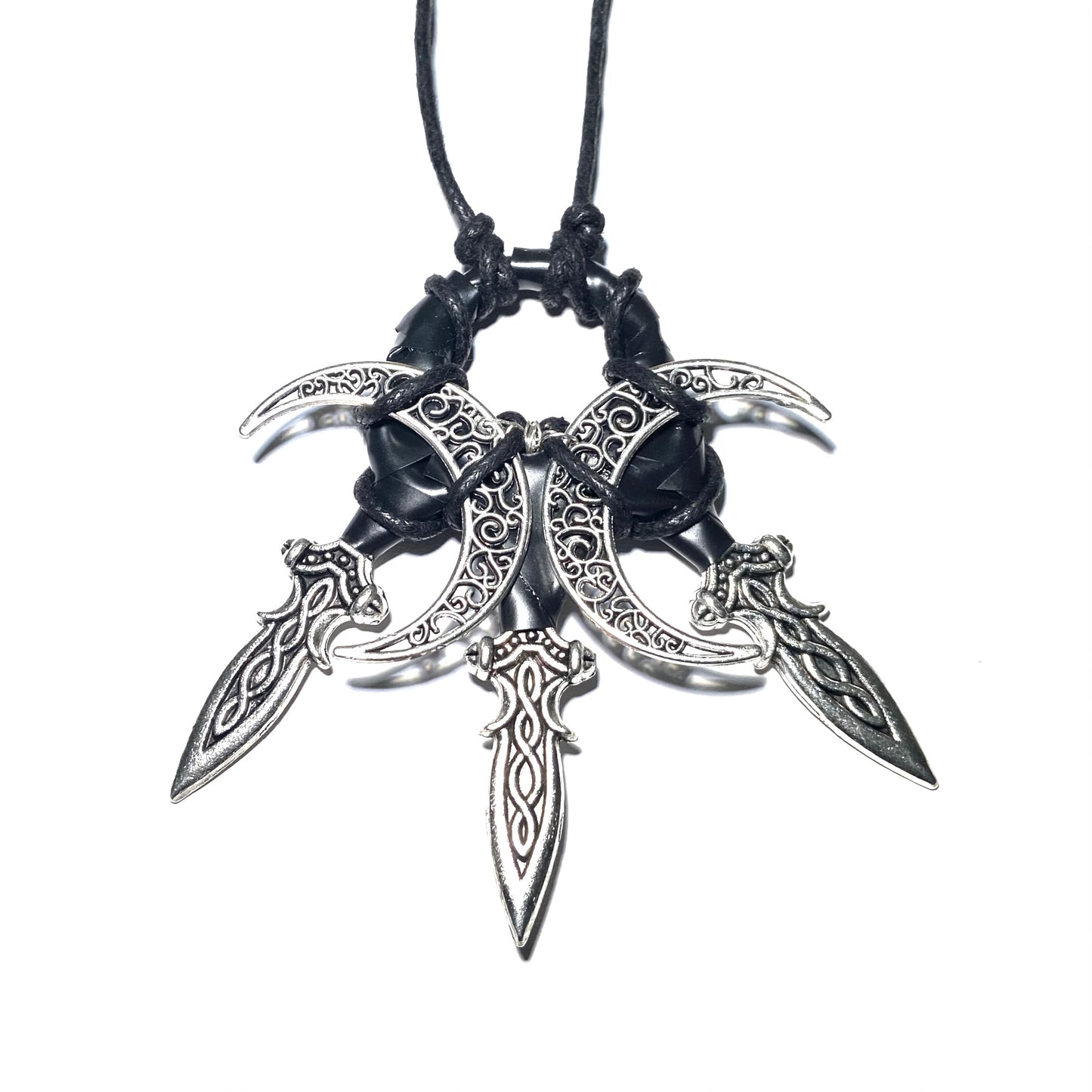 Corded Nightside Necklaces | Crescent Moon Urban Industrial Pendants