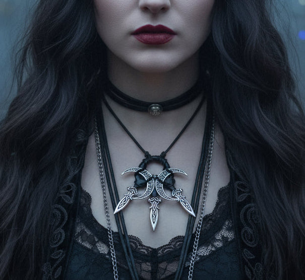 Corded Nightside Necklaces | Crescent Moon Urban Industrial Pendants