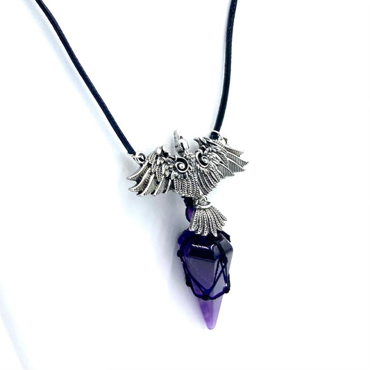 Nordic Raven with Amethyst Spike | Adjustable Cord Necklace