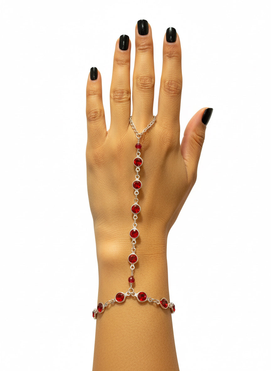 Jeweled Crystals Hand Piece | Hand Made Wearable Art | Bracelet to Ring Design