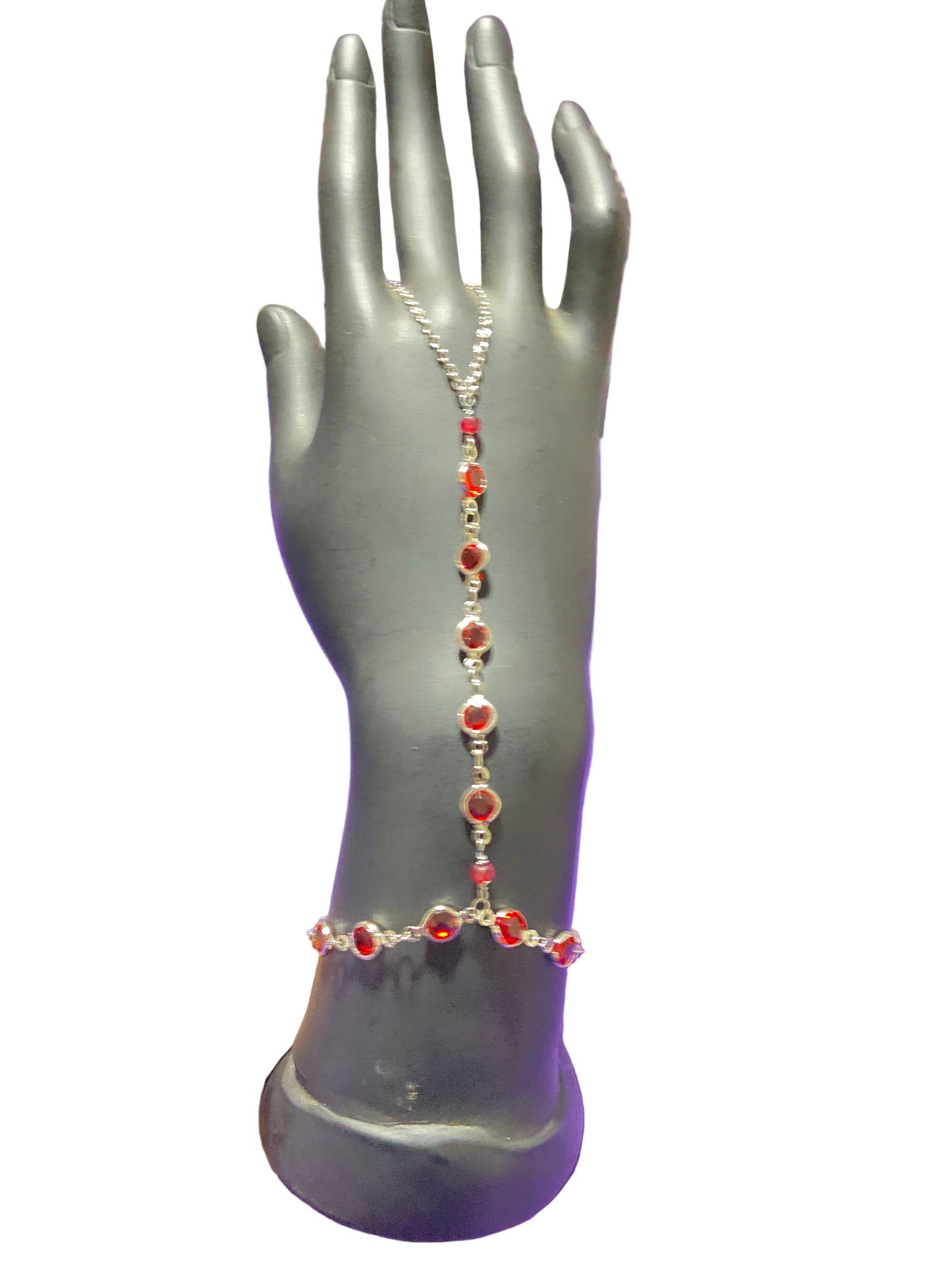 Jeweled Crystals Hand Piece | Hand Made Wearable Art | Bracelet to Ring Design