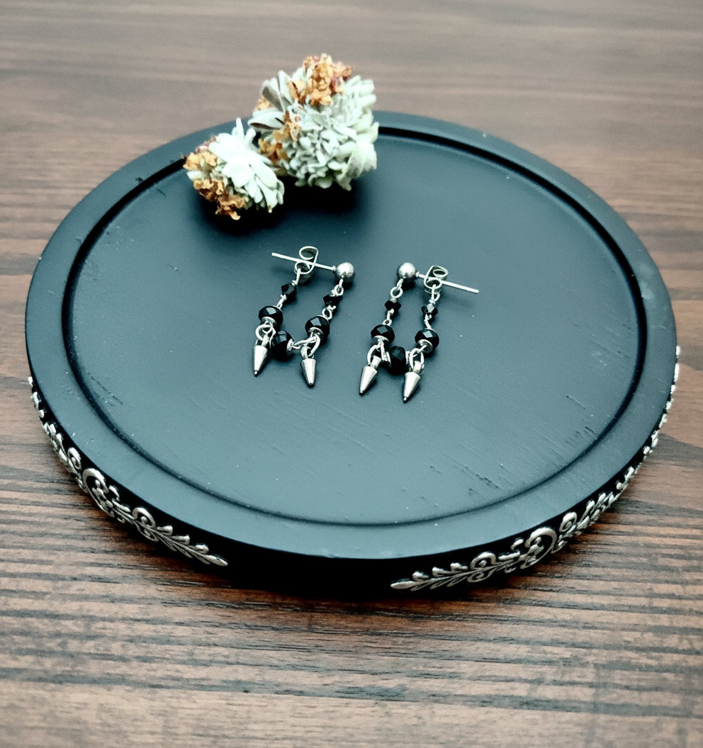 Obsidian w/ Spikes Earrings | Stainless Steel Loop Earrings