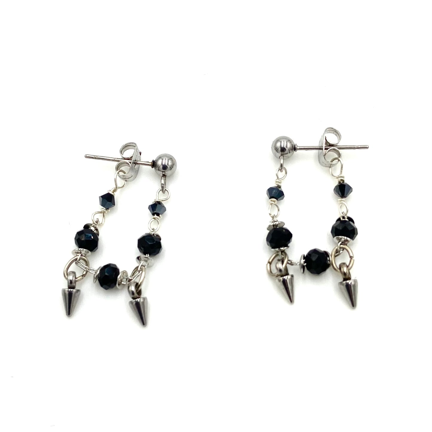 Obsidian w/ Spikes Earrings | Stainless Steel Loop Earrings