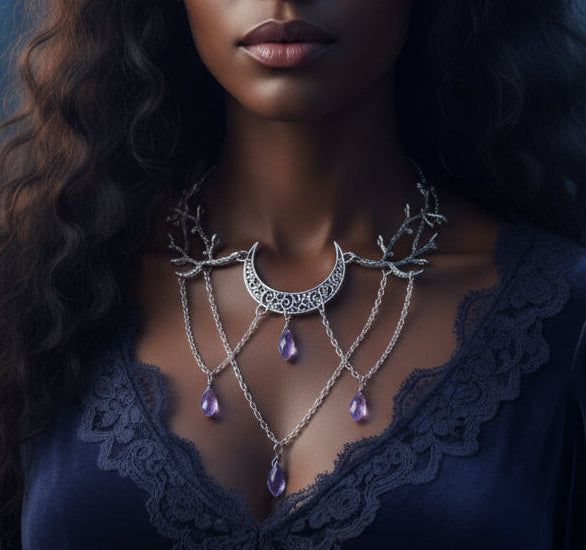 Moon Drops in Enchanted Forest Chokers | Crescent Moon / Branches Necklaces (4 Styles)