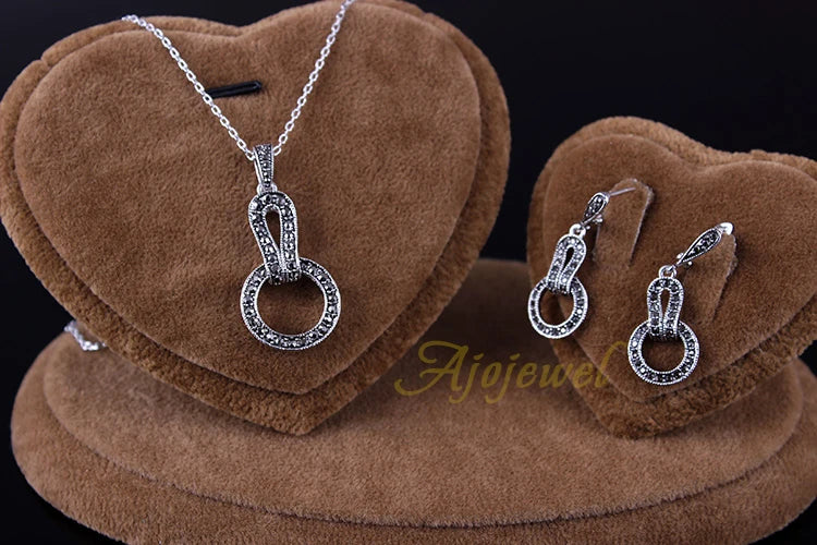 Black Rhinestones Jewelry Sets | Black CZ | Vintage Necklace & Earrings