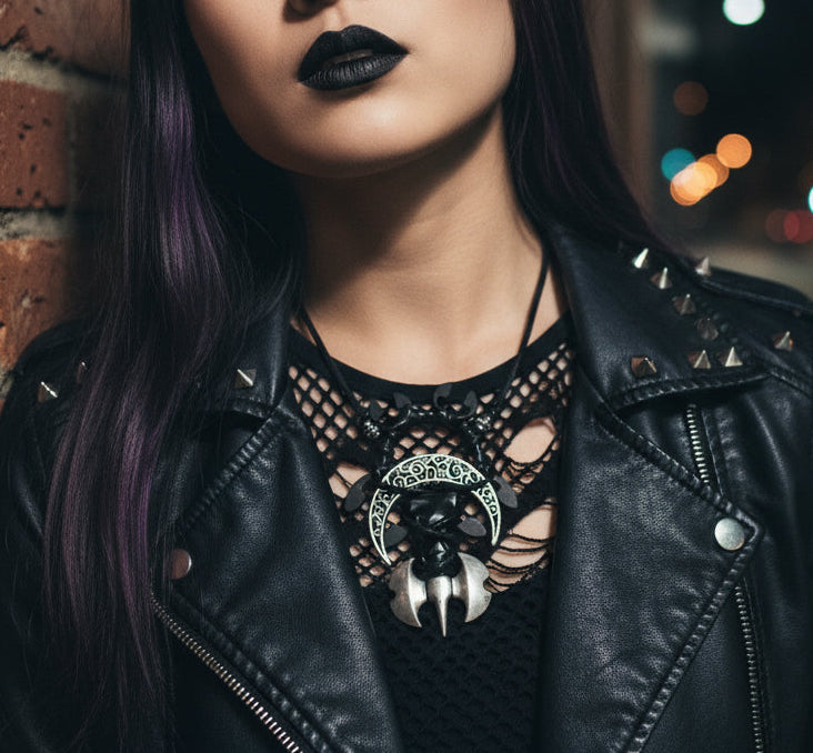 Corded Nightside Necklaces | Crescent Moon Urban Industrial Pendants