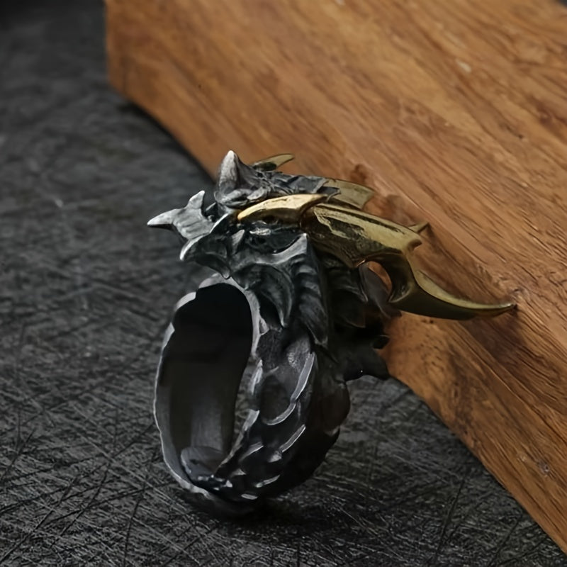 Evil Dragon Open Mouth Ring | Dark Stone & Metal Style Gothic Ring