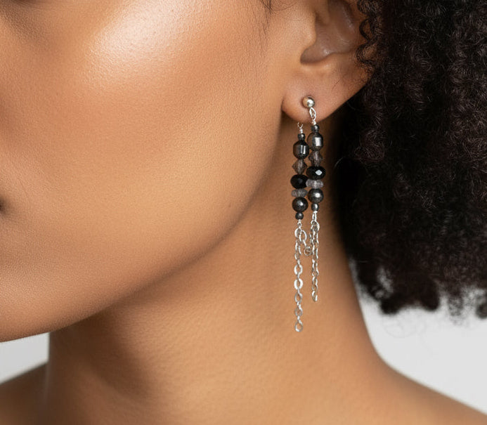 Grey Dropped Earrings | Stainless Steel Chain Looped Earrings