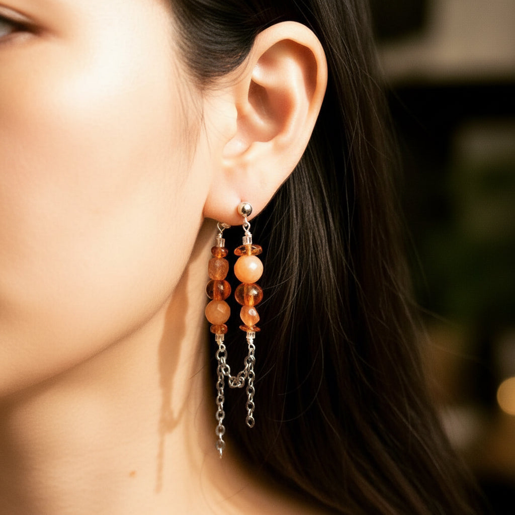 Orange Earrings | Stainless Steel Chain Looped Earrings