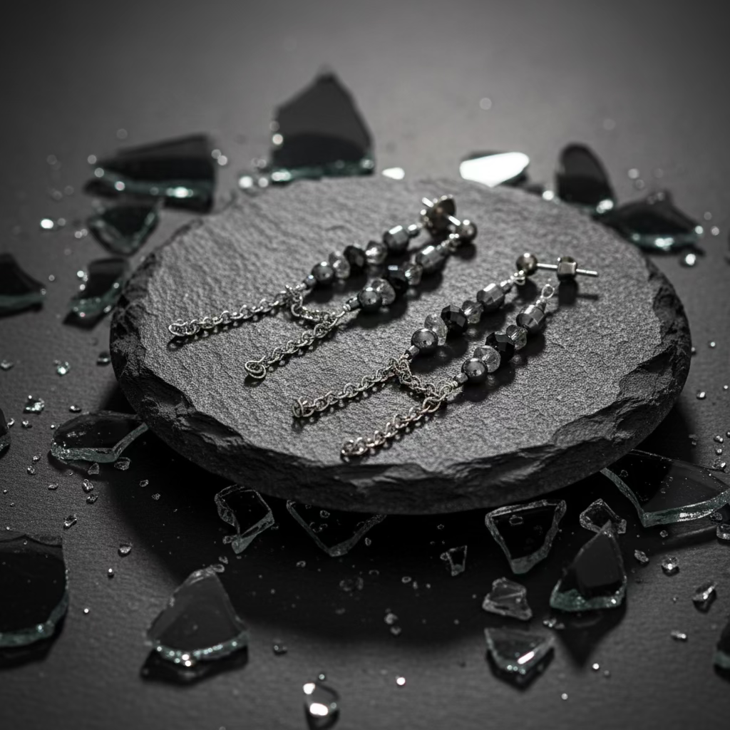 Grey Dropped Earrings | Stainless Steel Chain Looped Earrings