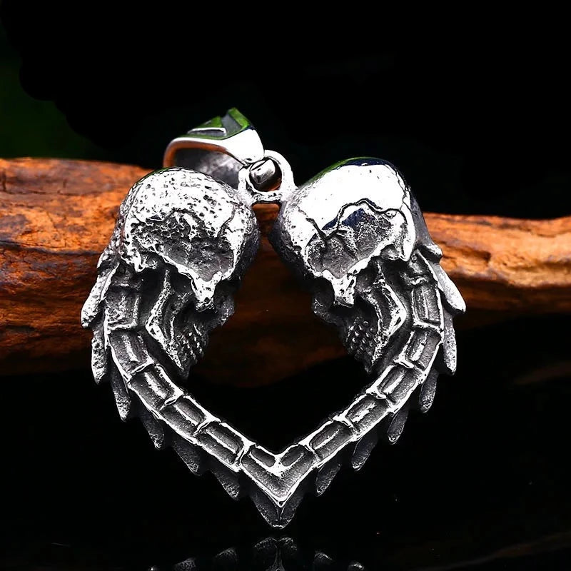 Double Skull Heart Shaped | Men's Pendant Necklace