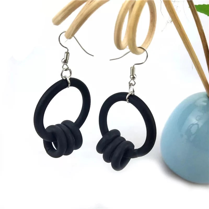 Black Silicon Rubber Earrings | Round Drop Earrings | Hypoallergenic Drops