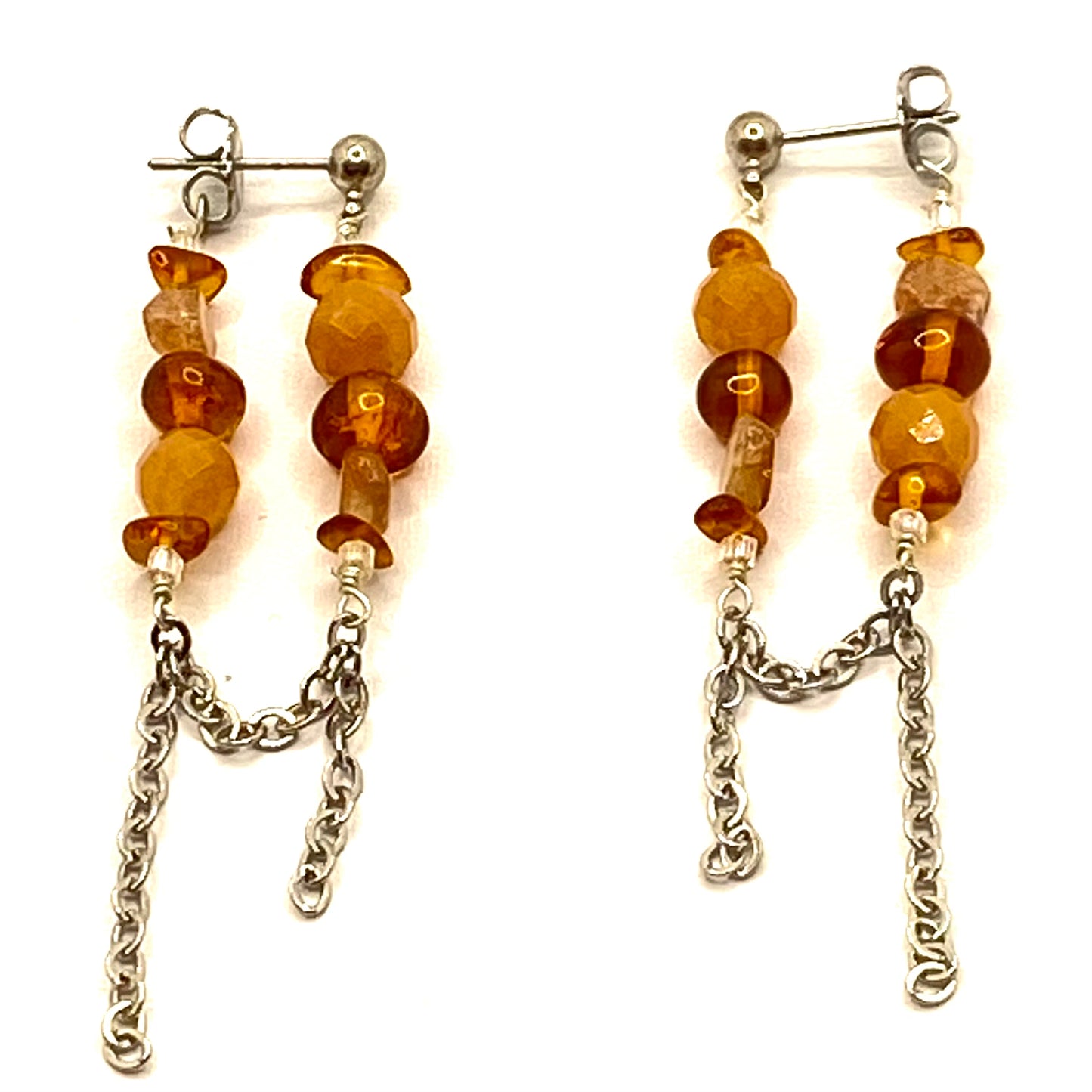 Orange Earrings | Stainless Steel Chain Looped Earrings