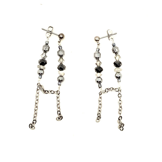 Grey Dropped Earrings | Stainless Steel Chain Looped Earrings
