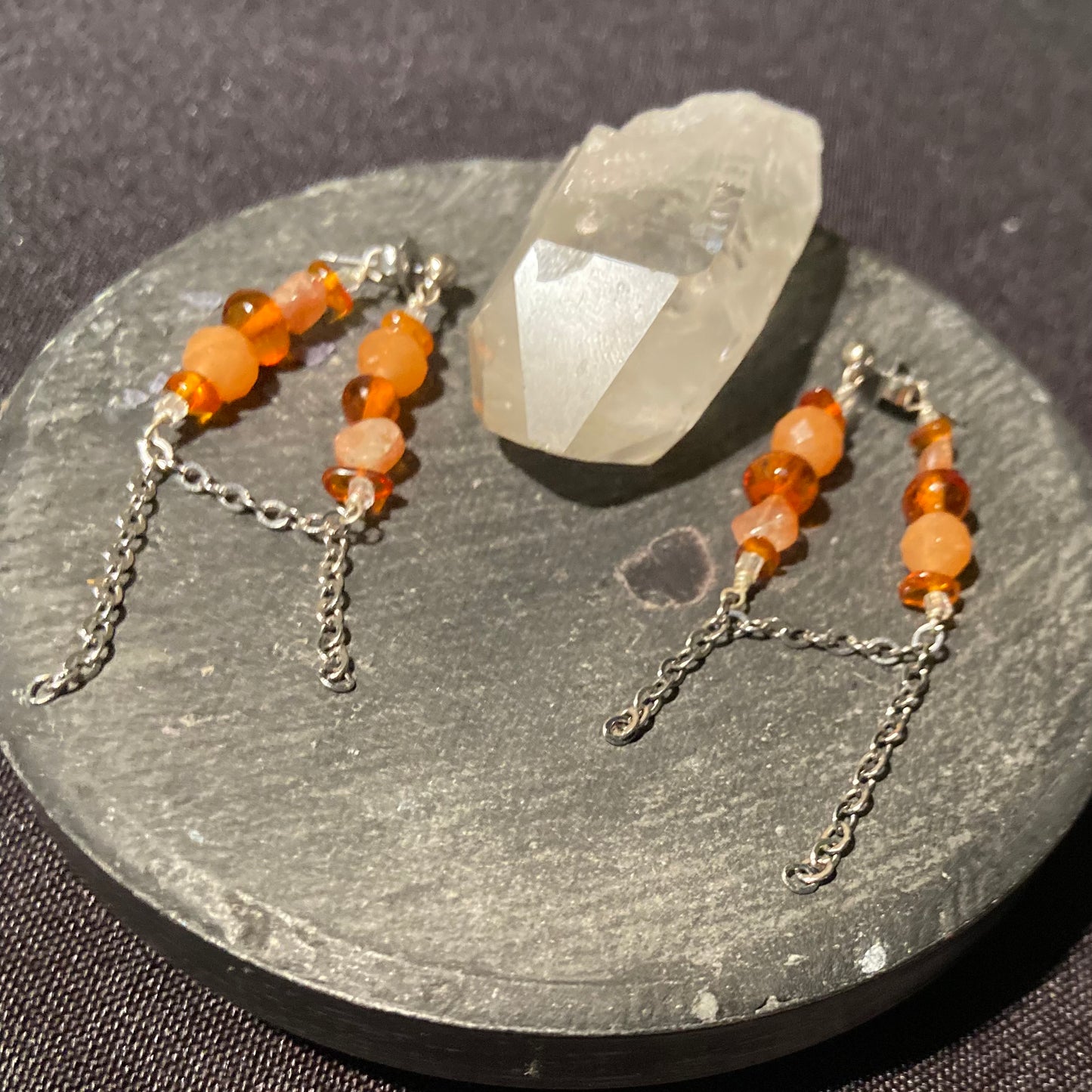 Orange Earrings | Stainless Steel Chain Looped Earrings